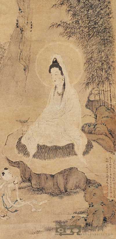 刘彦冲 童子拜观音 立轴 41×20cm